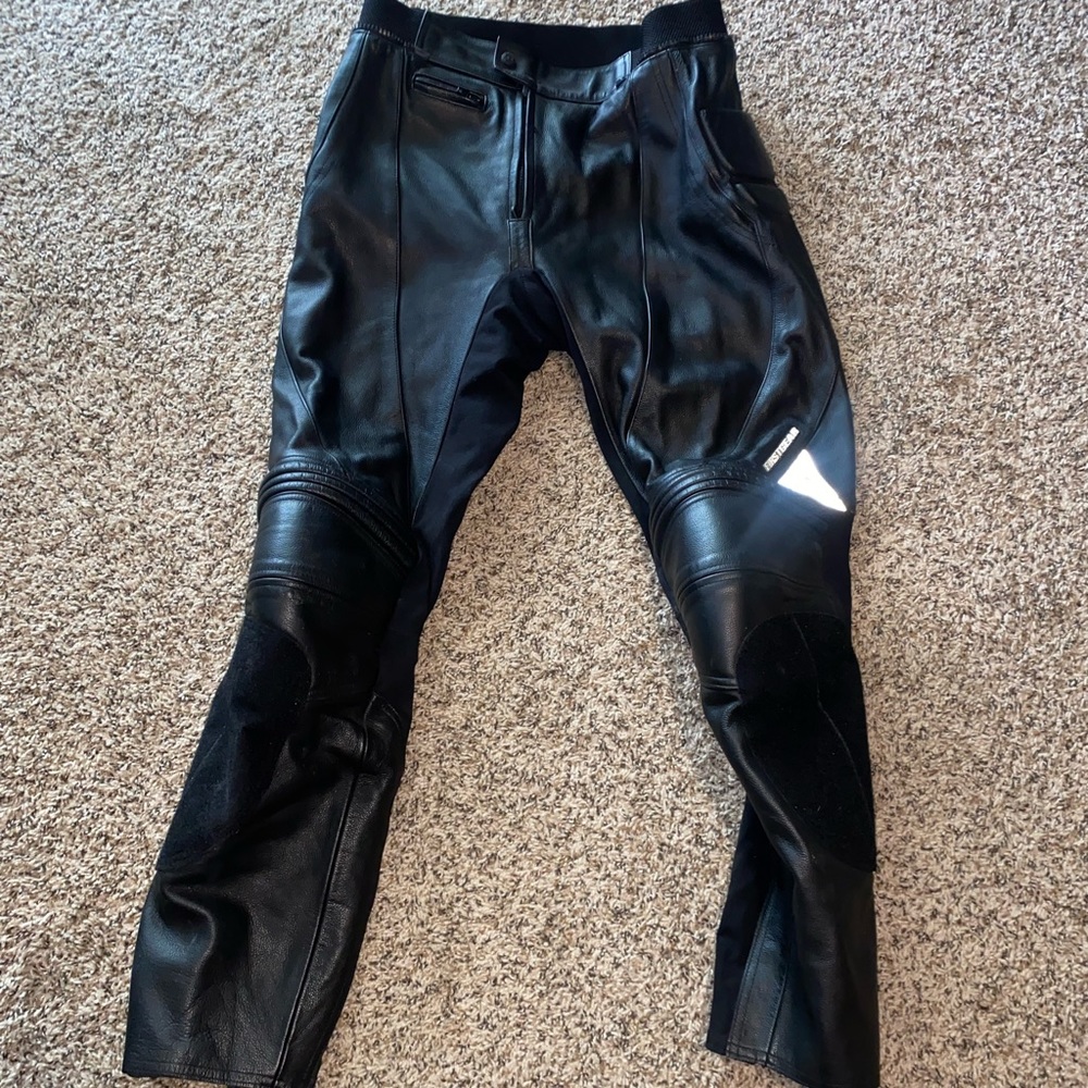 Firstgear Leather Track Motorcycle Riding Pants Black Armored